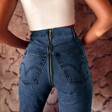 Fashion Back Zipper Jeans - Jeans