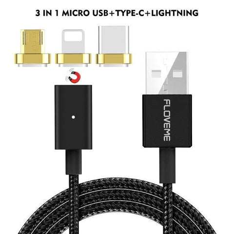 Magnetic Charging Cable - 3 Plugs - USB Cable
