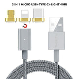 Magnetic Charging Cable - 3 Plugs - USB Cable